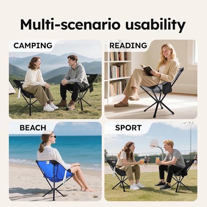 Lightweight Camping Chairs - Set up in 15s, Collapses to 13 Inches -Portable Chair with Carry Bag, Compact Folding Chair for Travel, Picnics, Lawn, Beach, Support 200 LBS - Sliver