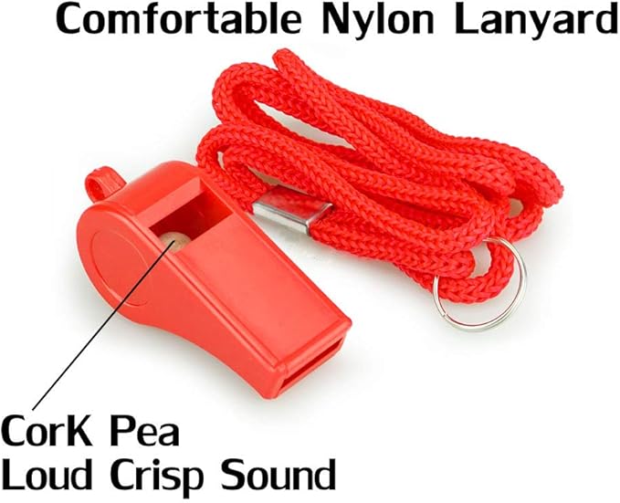 Red Emergency Whistles with Lanyard, Loud Crisp Sound, 2 Packs Plastic Whistles Ideal for Lifeguard, Self-Defense and Emergency