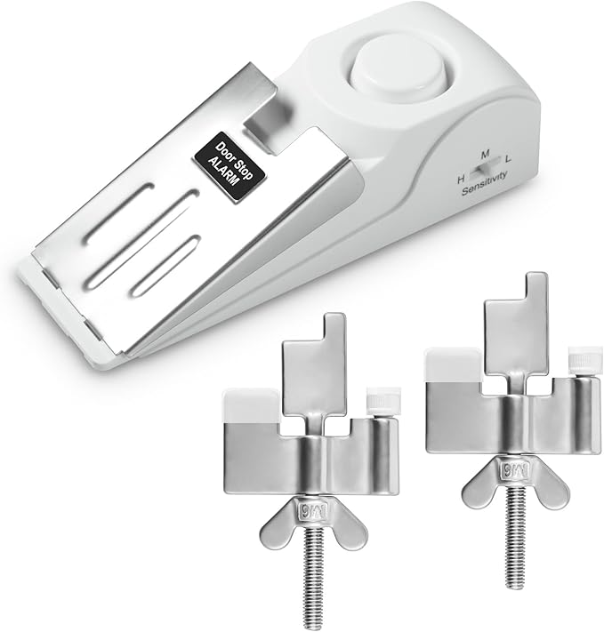 2 Pack Portable Door Lock & 120dB Travel Door Stopper Alarm, 3-Level Sensitivity Adjustable Travel Security Wedge for Hotel Home Apartment Dorm