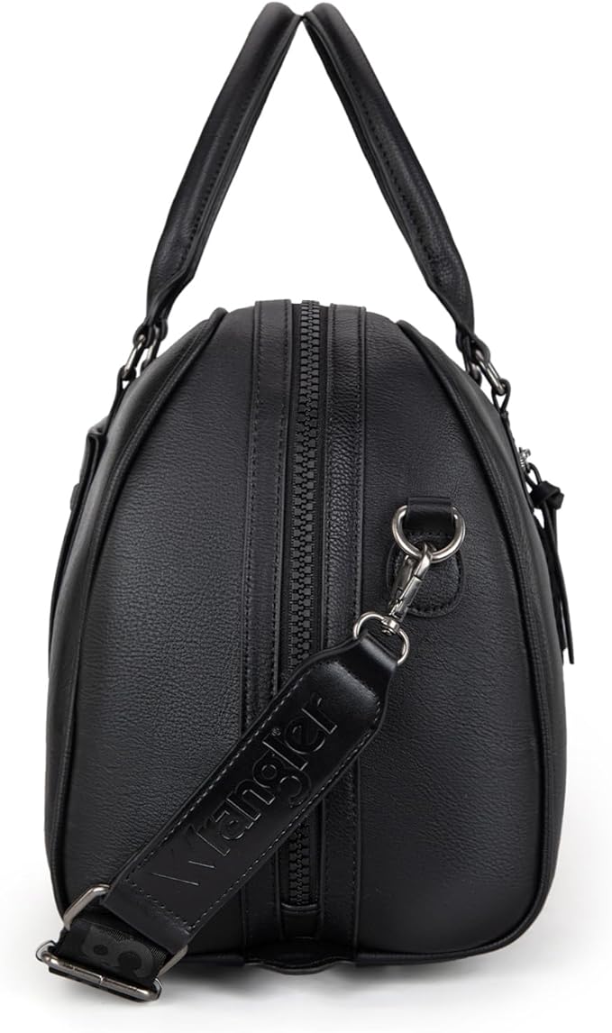 Wrangler Travel Duffel Bag Large Weekender Bag for Women Designer Carry on Overnight Bag for Trips Leather Luggage Bag Black