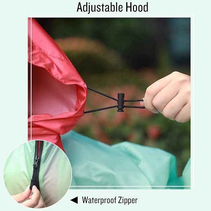 SaphiRose Rain Poncho Jacket Coat Hooded for Adults with Pockets