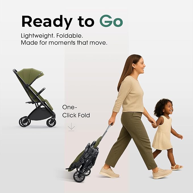 newyoo Lightweight Travel Stroller for Toddlers, Compact Fold Baby/Infant Stroller with Telescoping Handle & Cup Holder, Airplane-Friendly, One-Hand Easy Fold, Near Flat Recline Seat, TR18, Green