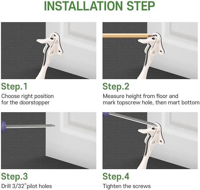 One Touch Kickdown Door Stopper, Door Holder, Heavy Duty Door Stops, Bottom of Door, Height-Adjustable Rubber Tips by HASHI (White 4 inch x 2pack)
