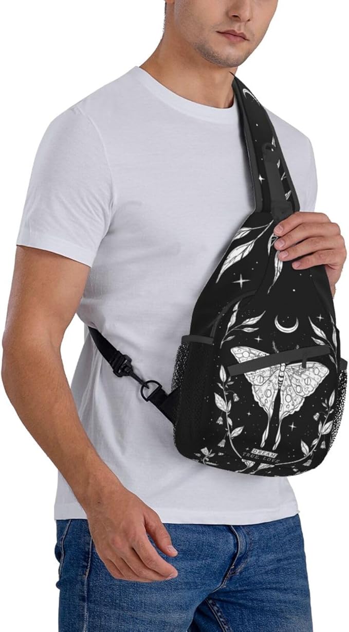 SUPLUCHOM Sling Bag Black White Butterfly Moon Tarot Black White Butterfly Moon Tarot Hiking Daypack Crossbody Shoulder Backpack Travel Chest Pack for Men Women