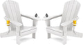 SERWALL Adirondack Chair with Cup Holders - Composite Adirondack Chairs Set of 2 HDPE Outdoor Chairs All Weather Use- White