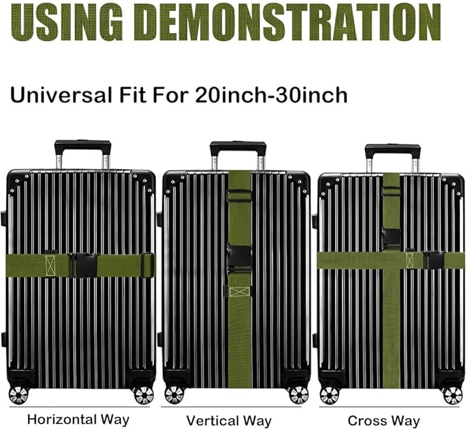 Luggage Straps for Suitcases TSA Approved-2 Pack Bright Personalized Luggage Belt Strap for Suitcase/Carry On Bag Luggage Accessories for Travel (ArmyGreen)
