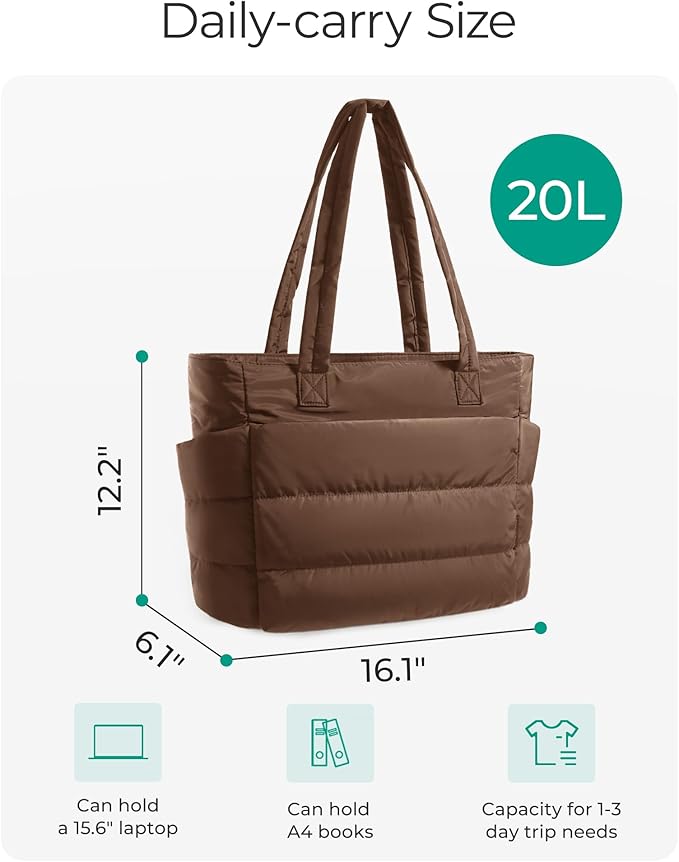 BAGSMART Tote Bag for Women, Lightweight Puffy Tote Bag with Compartments Shoulder Bag Handbag for Travel, Work, Gym,