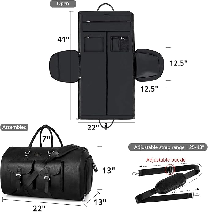 Garment Bag for Travel, Convertible Carry on Garment Duffel Bag for Men 3Pcs Weekender Bag 2 in 1 Hanging Suitcase Suit Bag