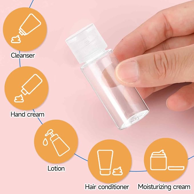 Travel Size Make up Sample Containers, 12 Clear Plastic Mini Travel Bottles, 1/2 Oz, Leak Proof, User-Friendly, Versatile Usage for Travel Liquid Toiletries