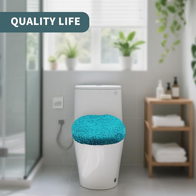 Microfiber Elongated Toilet Seat Cover 19.5"x 15" Machine Washable Solid Toilet Lid Cover Adjustable Rubber Backing Fits Most 18-19.5" L x 14-16" W Elongated Toilet Seat