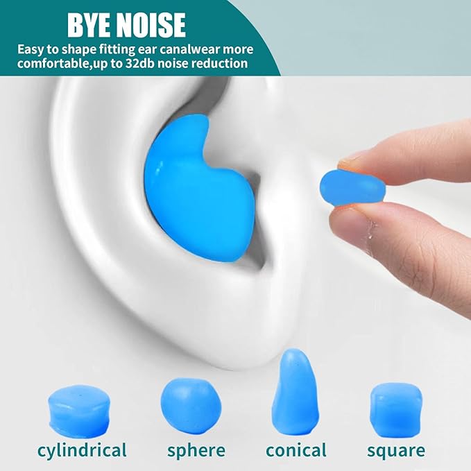 Ultra-Soft Noise Cancelling Sleeping Ear Plugs - Moldable Silicone，Wear Comfortable Noise Repairing Ear Plugs,Reusable,for Adults, Kids and Swimming (Color 1, Round)