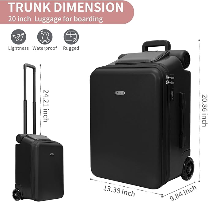 LemoHome Expandable Luggage with Spinner Wheels,Large Suitcases with Child Seat Design,Hard Luggage for Women and Men,20 inch Hardside Carry on Luggage for Travel (Black visor)