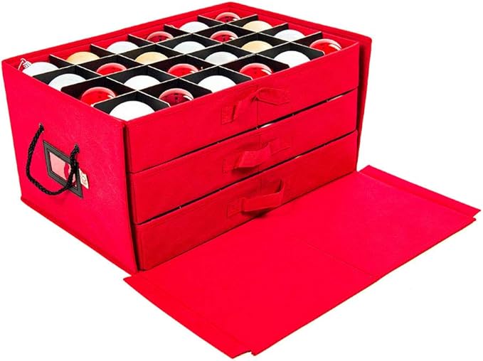 [Christmas Ornament Storage Box with Dividers] - (Holds 72 Ornaments up to 3 Inches in Diameter) | Acid-Free Removable Trays with Separators | 3 Removable Drawer Style Trays