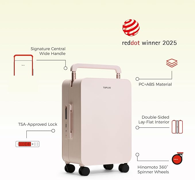 TUPLUS 20” Carry-On Hardside Luggage Lightweight ABS Travel Suitcase with Wide Handle Spinner Wheels TSA Combination Lock, Balance Series 2.0, Sakura Pink