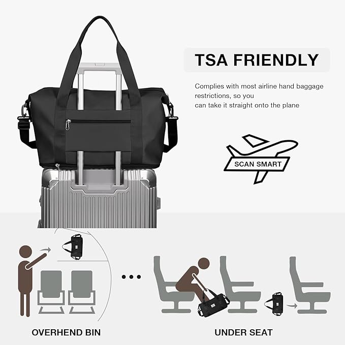 Travel Duffel Bag, Sports Tote Gym Bag, Shoulder Weekender Overnight Bag for Women