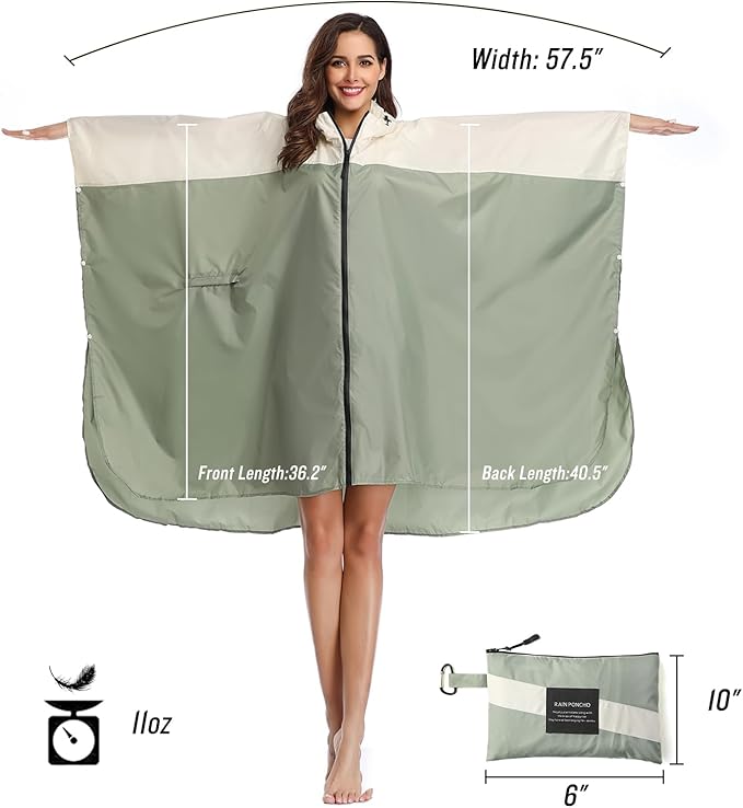 SaphiRose Unisex Rain Poncho Hooded Waterproof Raincoat for Adults Women