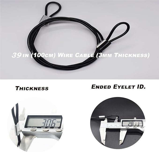 6 pcs 39 inch (100cm) 3mm Thickness Stainless Steel Wire Cable with Loops Vinyl Cover Coated Short Rope Lanyard Lock Safety Tether Chains, Black