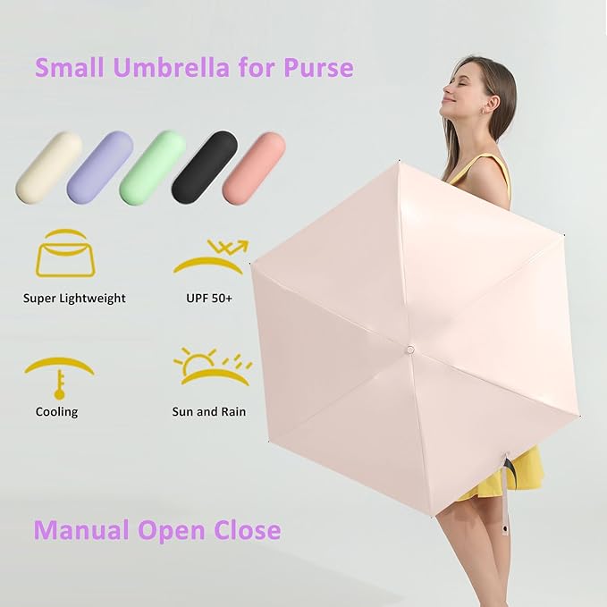 BAODINI Travel Mini Umbrella for Purse With Case Small Compact UV Sun Protection Sun Lightweight Tiny Pocket Umbrella for Women Kids and Men