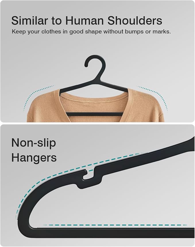 100 Pack Clothes Hangers, Non Slip Plastic Coat Hangers, Space Saving Hangers, Heavy Duty, Hanging Dry Wet Clothes, 16.4" x 8.3", Black, UAPY05100B