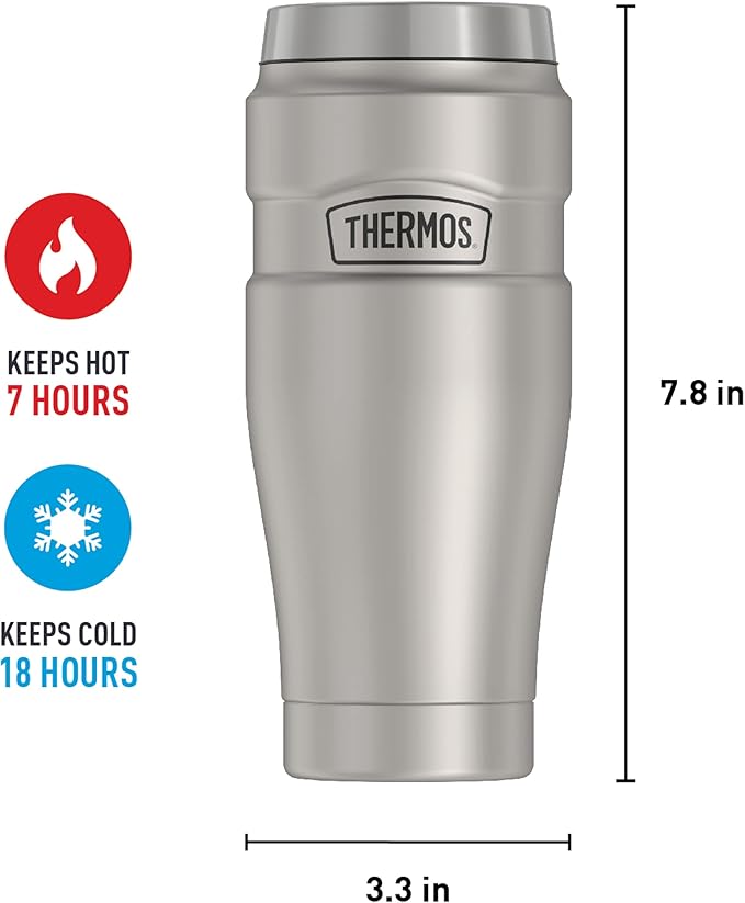 THERMOS Stainless King Travel Tumbler, 16 Ounce, Vacuum-Insulated | Matte Steel | Pack of 4