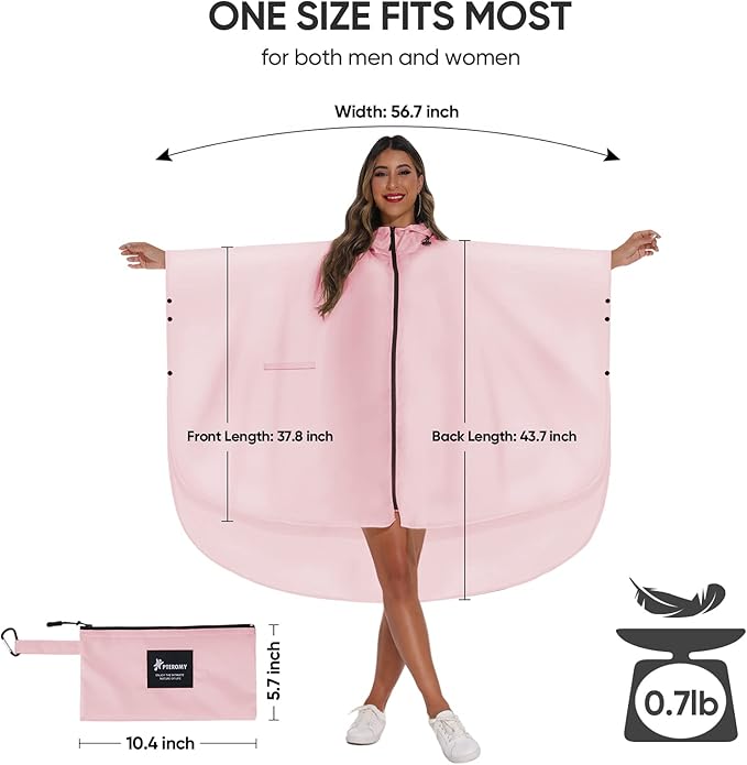 PTEROMY Hooded Rain Poncho for Adult with Pocket and Zipper, Waterproof Lightweight Raincoat for Men and Women
