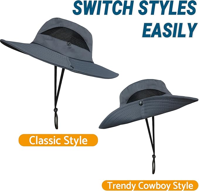 NPQQUAN Ponytail Sun Bucket Hats for Women Men Wide Brim UPF 50+ Fishing & Beach Hats