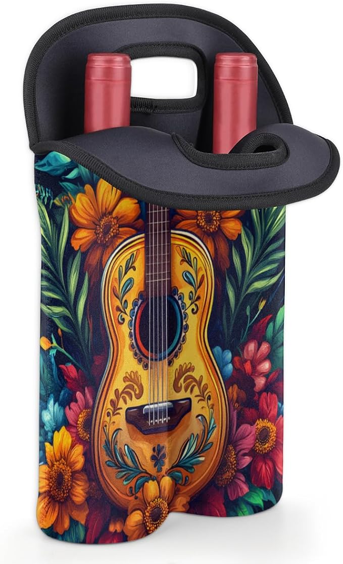 Neoprene Wine Tote, Bottle Carrier Gag Insulating Neoprene Thicker, Insulated Wine Bag for Travel Holds Two Bottles, Bottle Carrier Bags Protect the Bottles, Guitar