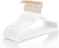 MIZGI Premium Velvet Hangers (60 Pack) Heavy Duty - Non Slip Felt Hangers - Velvet Suit Hanger White - Rose Gold Hooks,Space Saving Clothes Hanger