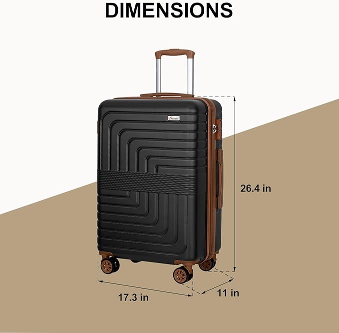 Romswi Expandable 24" Checked Luggage,Medium Hardshell Suitcase with Double Spinner Wheels for 20% More Space, Airline Approved Lightweight Hardside Luggage, Scratch-Resistant & YKK Zipper,Black