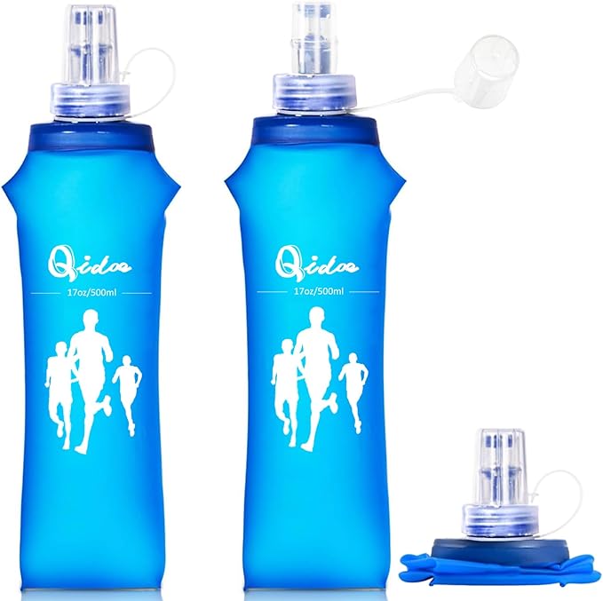 Qidoe 2 Pack Running Vest Soft Flask, 17oz/500ml BPA-Free TPU Collapsible Soft Water Bottle for Hydration Pack, Running Vest, Folding Water Bottles for Hiking Cycling Climbing