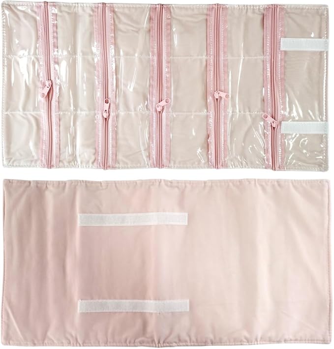 Travel Jewelry Roll Bag Portable Organizer Pouch With Grids&PVC Cover Storage Bags for Necklace, Bracelet, Bracelet,Ring, Badge, Pendant