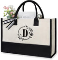 TOPDesign Personalized Initial Jute/Canvas Beach Bag, Monogrammed Gift Tote Bag for Women