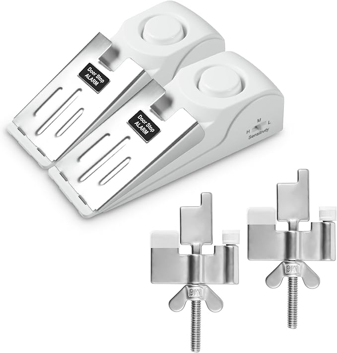 2 Pack 120dB Travel Door Stopper Alarm & Portable Door Lock, 3-Level Sensitivity Adjustable Travel Security Wedge for Hotel Home Apartment Dorm