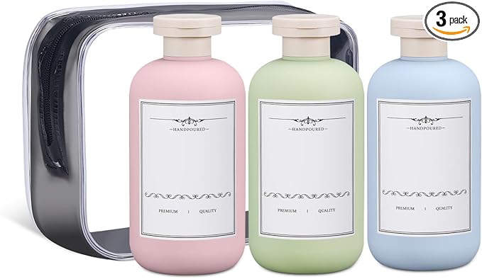ASEVAT 10 oz Plastic Leak Proof Travel Bottles for Toiletries, Plastic Travel Size Containers, Shampoo and Conditioner Bottles Refillable Squeeze Bottle for Lotion, Body Wash (3Pcs)
