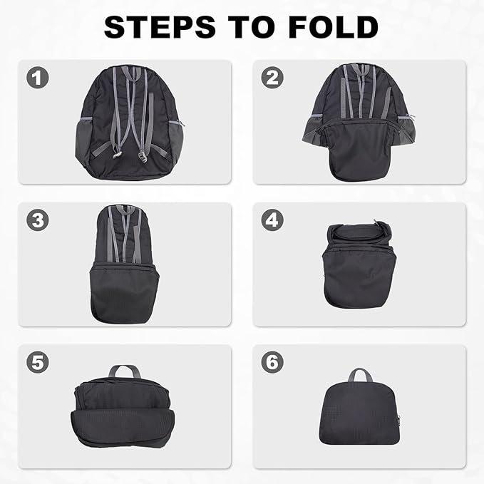HOLYLUCK 20L lightweight packable Hiking Daypack Foldable Backpack for Men Women Small Travel Outdoor Foldable Shoulder Bag-black