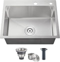 POPFLY 20×16 inch Drop In Kitchen Sink, 18 Gauge Stainless Steel Overmount Single Bowl Small Prep Bar Sink, Top mount Handmade Utility Deep Sinks with 2 Holes, Brushed Nickel