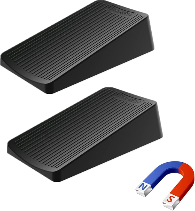 Premium Rubber Door Stop - Large Door Stopper Wedge,Anti-Slip Design, Automatically Fixed,Works On All Floor Types and Carpet Heavy Duty Door (2 Pack, Black)…
