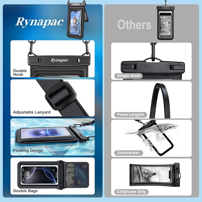 [Up to 8.5''] Waterproof Phone Pouch Floating, Double Bags Waterproof Phone Case with Lanyard for iPhone 16 15 Pro Max, Galaxy S25 S24 Ultra, IPX8 Cellphone Dry Bag Beach Cruise Ship Essentials 2 Pack