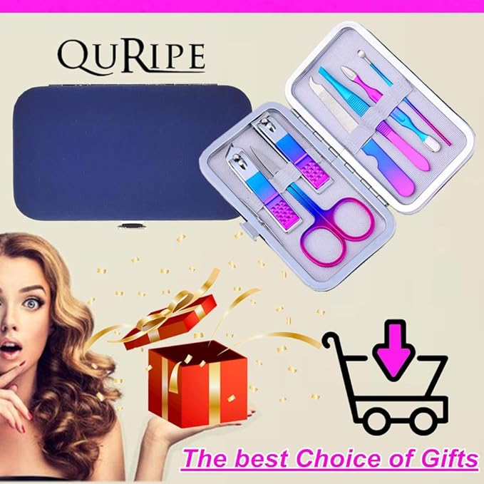 7pcs Manicure set, Nail Clippers Kit, Stainless Steel Manicure Kit, Nail Clipping Tools Portable Travel Grooming Kit, The Best Gift with Luxurious Case(Multicolor)