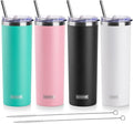 koodee 20 oz Skinny Tumblers (4 Pack) Stainless Steel Insulated Tumbler with Lids, Straws and Straw Brushes（Teal/Pink/Black/White）