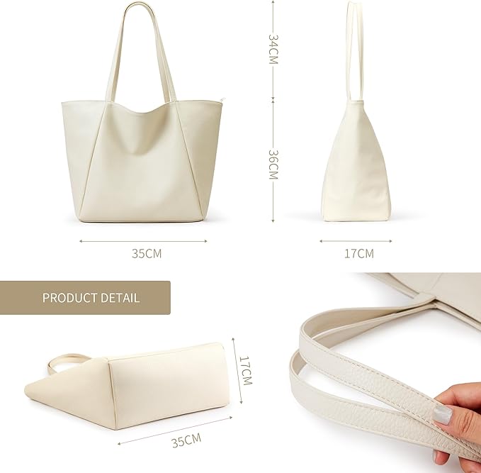 KALIDI Large Tote Bag Vegan Leather Casual Zipper Work Bag Weekender Hobo for Women 23L Oversize Shoulder Travel Purse