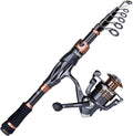 PLUSINNO Fishing Rod and Reel Combos, Bronze Warrior Toray 24-Ton Carbon Matrix Telescopic Fishing Rod Pole, 12 +1 Shielded Bearings Stainless Steel BB Spinning Reel, Travel Freshwater Fishing Gear