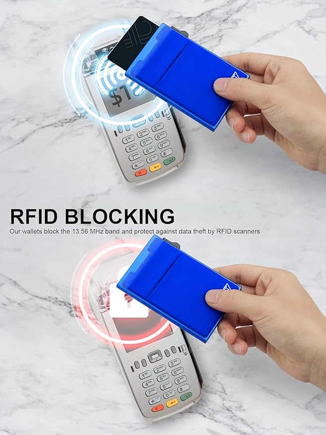 Aluminum Wallet for Men - RFID Protected, Scratch Resistant, Large Capacity, Extra Pocket, Sliding Button, Blue