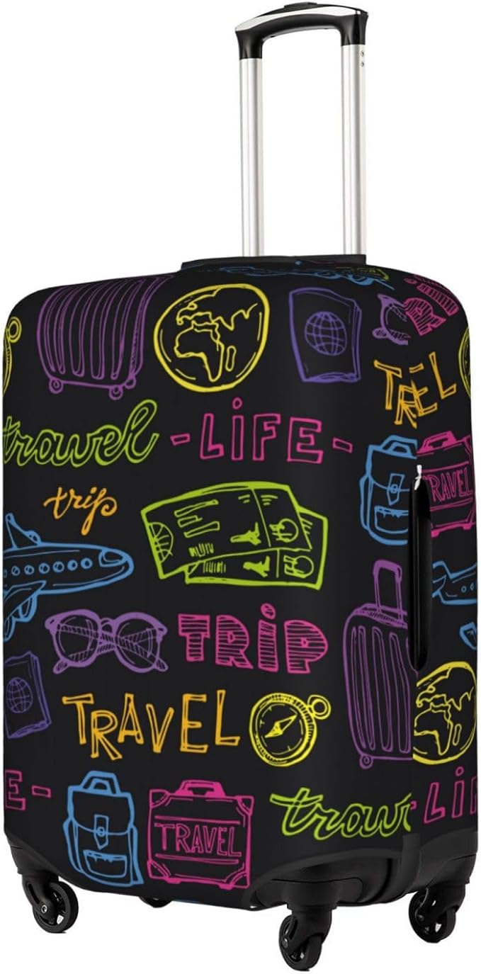 Trip Colored Graffiti Travel-Life Style Luggage Cover Washable Suitcase Protector, Luggage Tag Travel Birthday Gifts For Men Women (L 26-28 Inch Luggage)