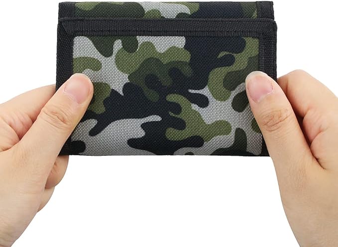 NEICY RFID Blocking Canvas Wallet for Men and Women - Camo Trifold Outdoor Sports Wallets with Magic Sticker for Teen Kids (Camo Green)