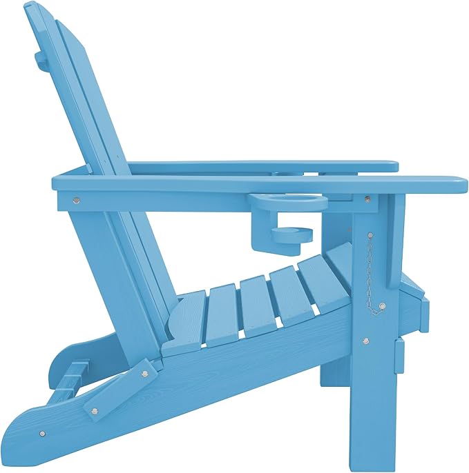SERWALL Adirondack Chair with Cup Holders - Composite Adirondack Chairs HDPE Outdoor Chairs All Weather Use- Light Blue