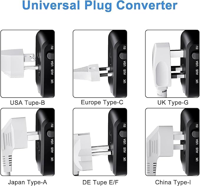 International Travel Adapter Voltage Converter Steps Down 220V to 110V for Cell Phones, Laptops, and Curling Irons, US to UK, Europe, Australia, and More Than 200 Countries