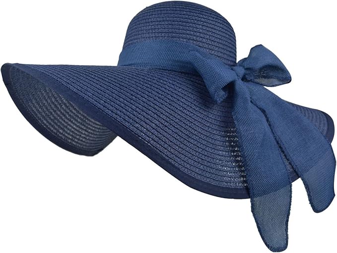 DRESHOW Beach Hats for Women Big Straw Wide Brim Summer Hat Floppy Foldable Roll up Cap Sun Hat UPF 50+
