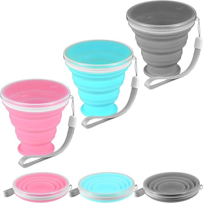 3 Pack Collapsible Cups for Traveling,Collapsible Travel Cup,Portable Reusable Silicone Drinking Folding Cup Set with Lid for Outdoor Adventures,Camping, Hiking, and Daily Use