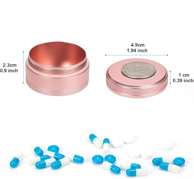Metal Pill Container Pill Case - Waterproof Pill Box for Daily Travel, Single Pill Hplder for Pocket Purse, Portable Medicine Organizer, Ideal for Medication Fish Oils, Unique Gift Pink
